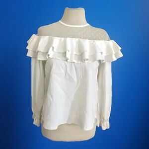 Fesitval SHEIN White Shirt Cottagecore Size 11/12 Ruffle Lace Long Sleeve Ballet